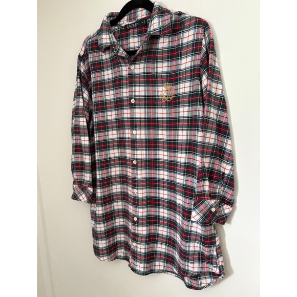 Lauren Ralph Lauren Flannel Cotton Sleep Shirt Plaid Embroidered‎ Logo Cabincore - Picture 3 of 12
